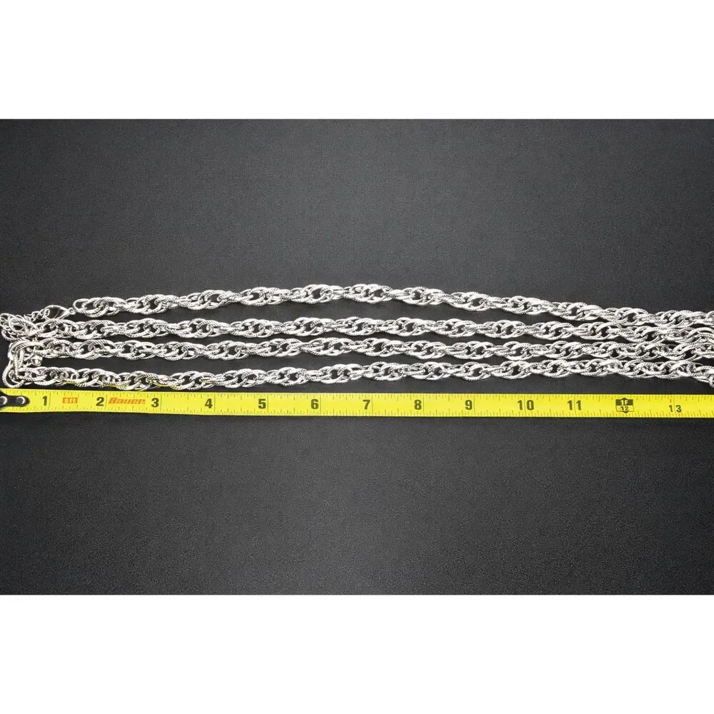 Silver Tone Twisted Rope Link Chain Necklace 62” Long Layering Statement or Belt